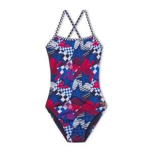 Speedo Womens Printed Double X Back One Piece Swimsuit 38/US 10 NWT